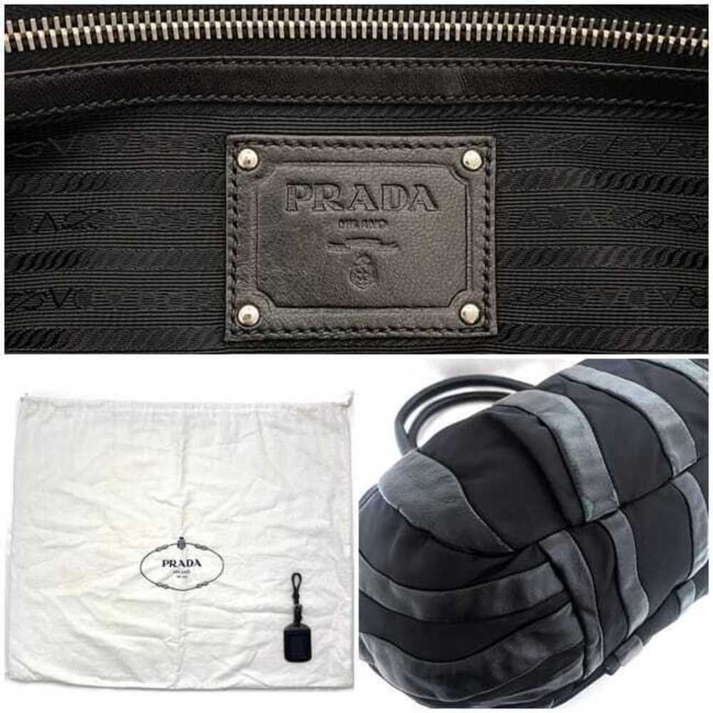Prada Tote Bag Black Silver Leather Stripe Zipper Logo - Picture 10 of 10